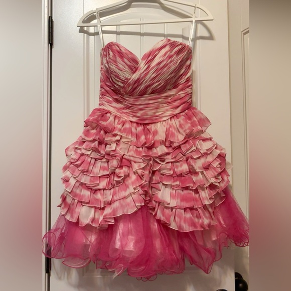 Sherri Hill Pink Strapless Ruffled Prom Dress - Picture 3 of 3